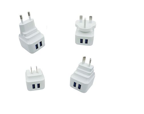 2 Port Fordable Wall Mount Charger Usb Wall Charger Universal Adapter Changable Plug Eu/Us/Aus/Uk 5v2.1a